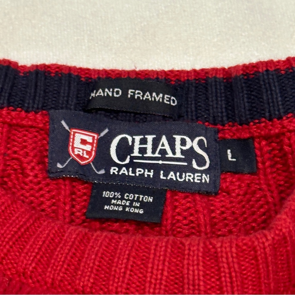 Chaps Ralph Lauren Red Hand Framed Sweater Large - Picture 5 of 8